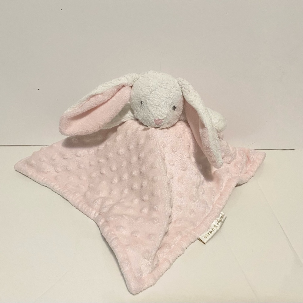 Blankets & Beyond Bunny Lovey Pink Minky Security Plush Baby Soft Toy White Girl